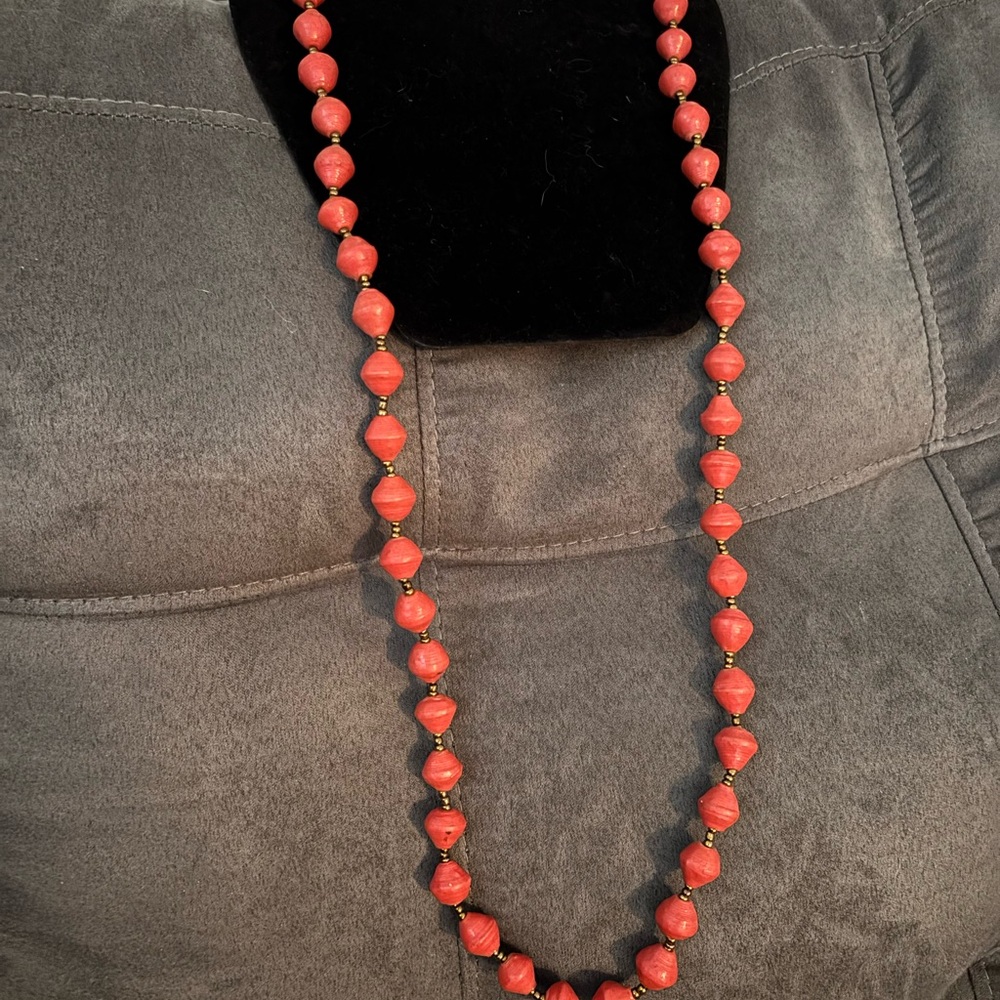 Elegant Coral Beaded Necklace. New handmade in Rwanda